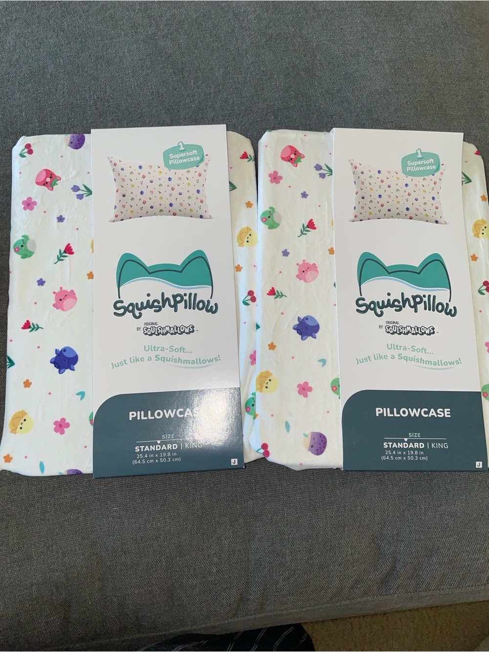 Floral & Character White Pillowcase - Squishmallows Design